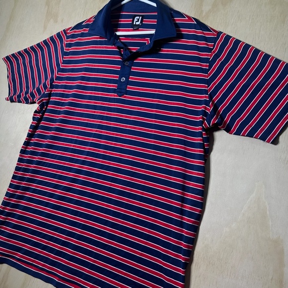 Footjoy Golf Polo Men's Size XL Bull Run Golf Club Red/Blue Striped Shirt - Picture 3 of 8